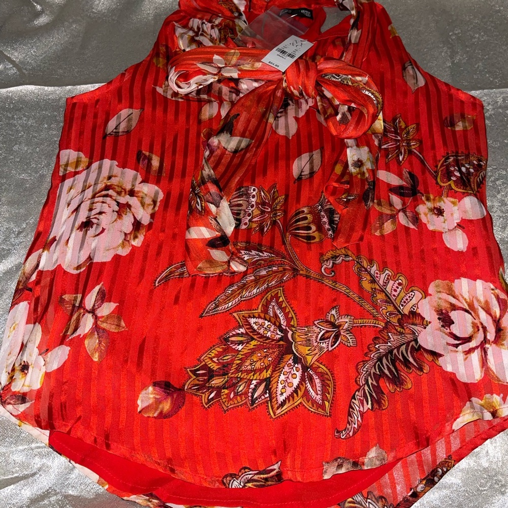 Floral Red Sleeveless Top